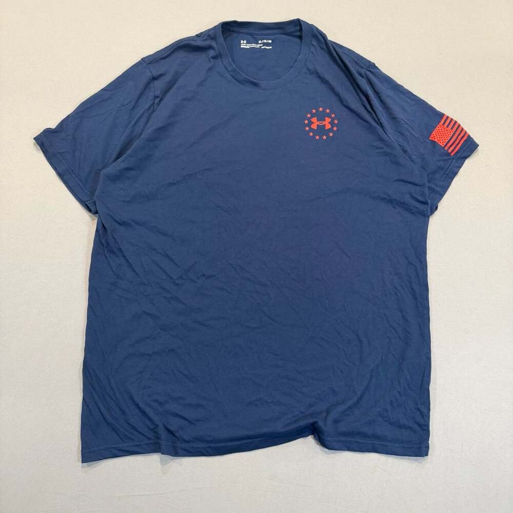 Under Armour Freedom Flag T-Shirt Size XL Navy Blue HeatGear